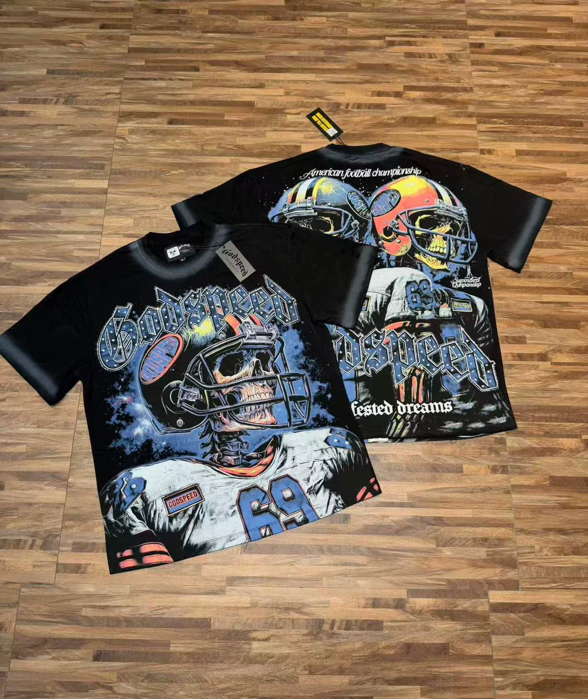 Godspeed Vintage Football Graphic T-Shirt – Black