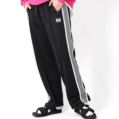 Needles Style Embroidered Butterfly Side-Tape Track Pants - Black/White
