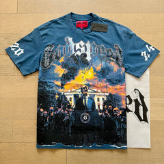 Godspeed Futuristic Sci-Fi Cyborgs and Clock Graphic Tee Cotton Acid Washed Shirt