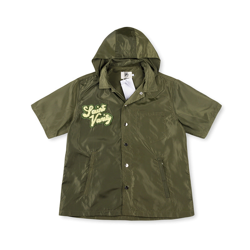 SAINT VANITY Short-Sleeve Hooded Coach Jacket - Olive Green