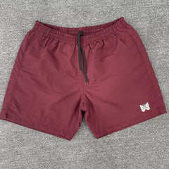 Needles Style Embroidered Butterfly Drawstring Shorts - Burgundy