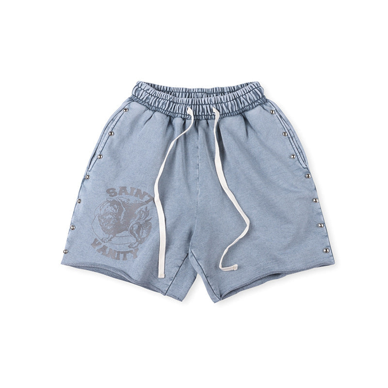 SAINT VANITY Vintage Graphic Casual Shorts - Blue / Vintage Wash