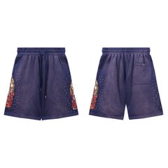 Who Decides War Flame Stained Glass Shorts - Deep Blue/Purple Wash