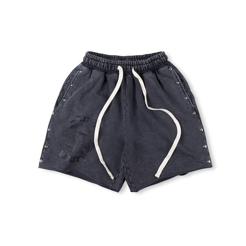 SAINT VANITY Vintage Graphic Casual Shorts - Charcoal / Vintage Wash