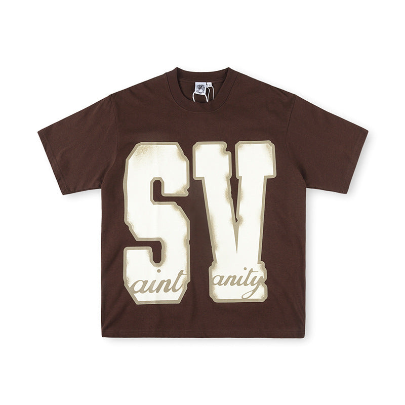 SAINT VANITY SV Logo Short-Sleeve Graphic T-Shirt - Brown