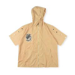 SAINT VANITY Short-Sleeve Full-Zip Hooded Jacket with Snap Sleeves - Beige