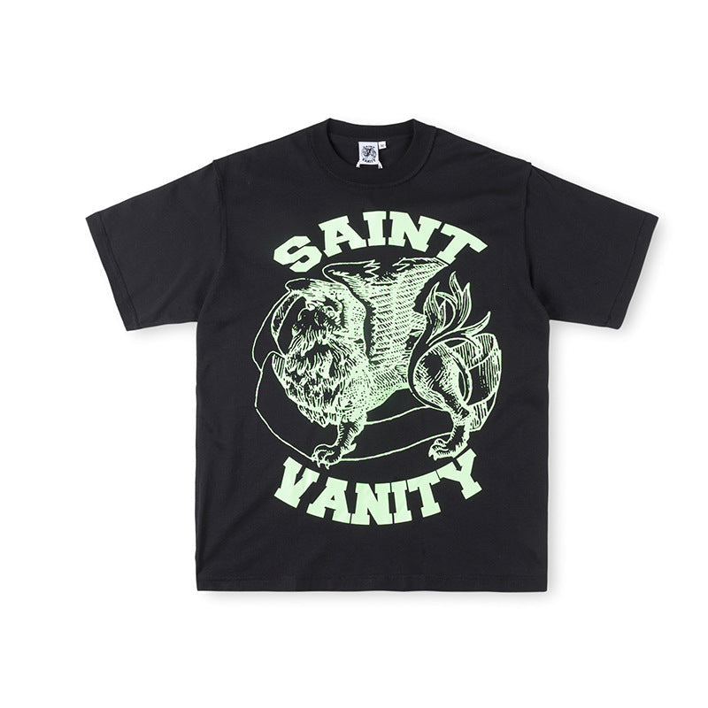SAINT VANITY Winged Creature Graphic Short-Sleeve T-Shirt - Black / Light Green