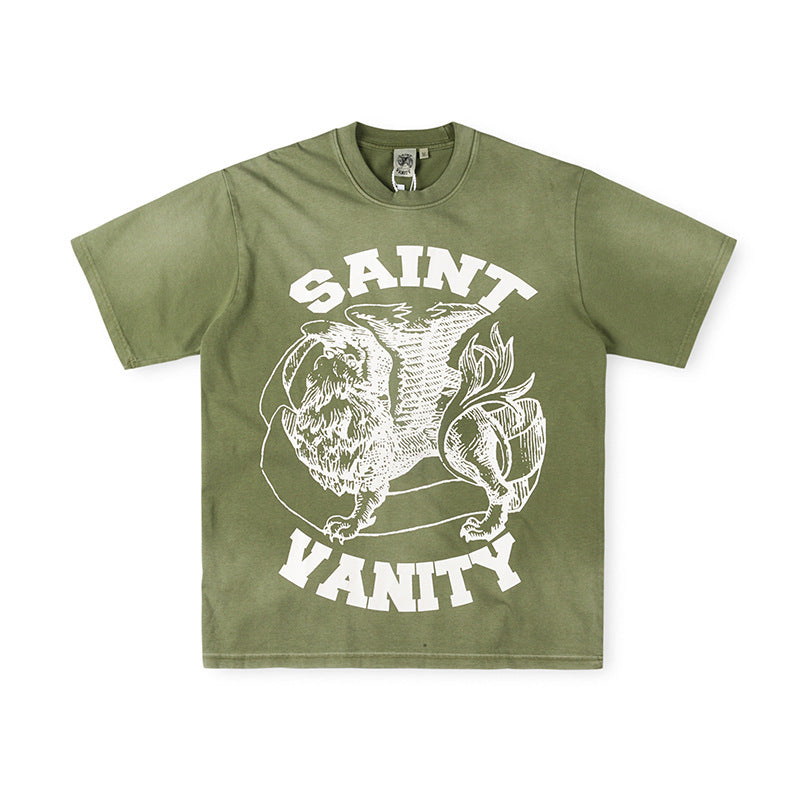 SAINT VANITY Winged Creature Graphic Short-Sleeve T-Shirt - Olive Green / White Graphic