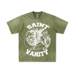 SAINT VANITY Winged Creature Graphic Short-Sleeve T-Shirt - Olive Green / White Graphic