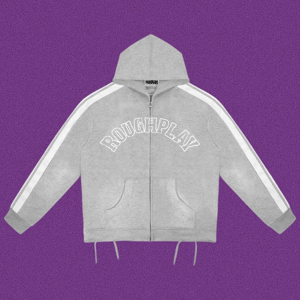 Roughplay Arch Logo Track Zip-Up Hoodie - Light Grey