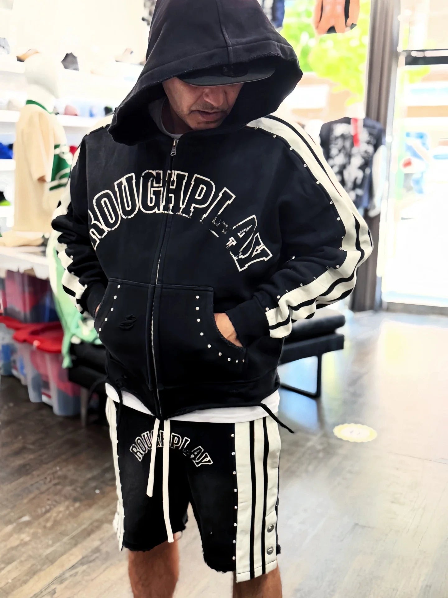 Roughplay Arch Logo Track Zip-Up Hoodie - Black