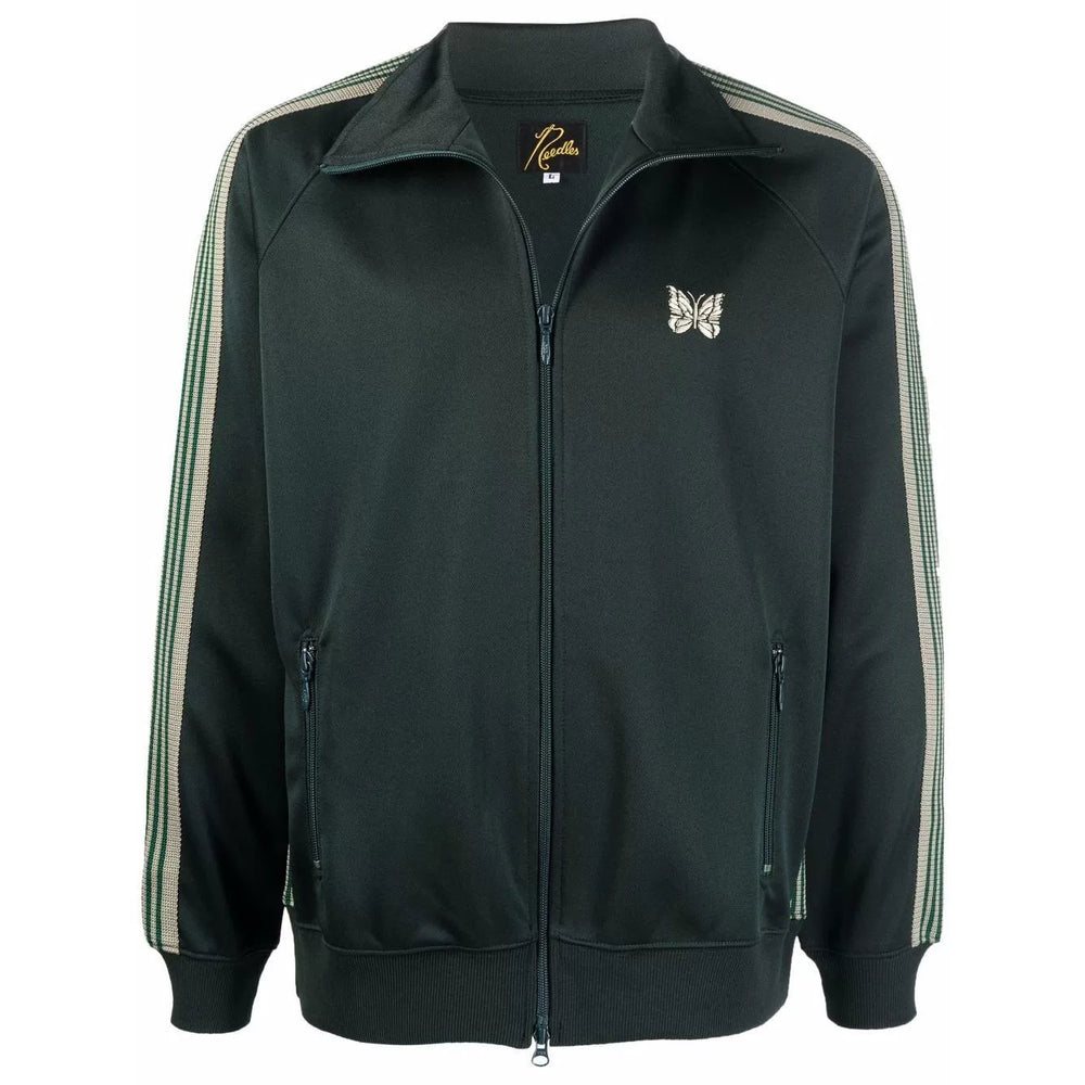 Needles Style Embroidered Butterfly Track Jacket - Forest Green/Light Grey