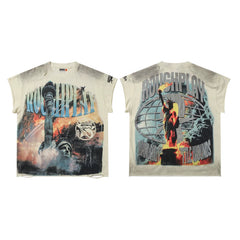 Rough Play "Bandaid for the Battle Wounds" Statue of Liberty Graphic Sleeveless Tee