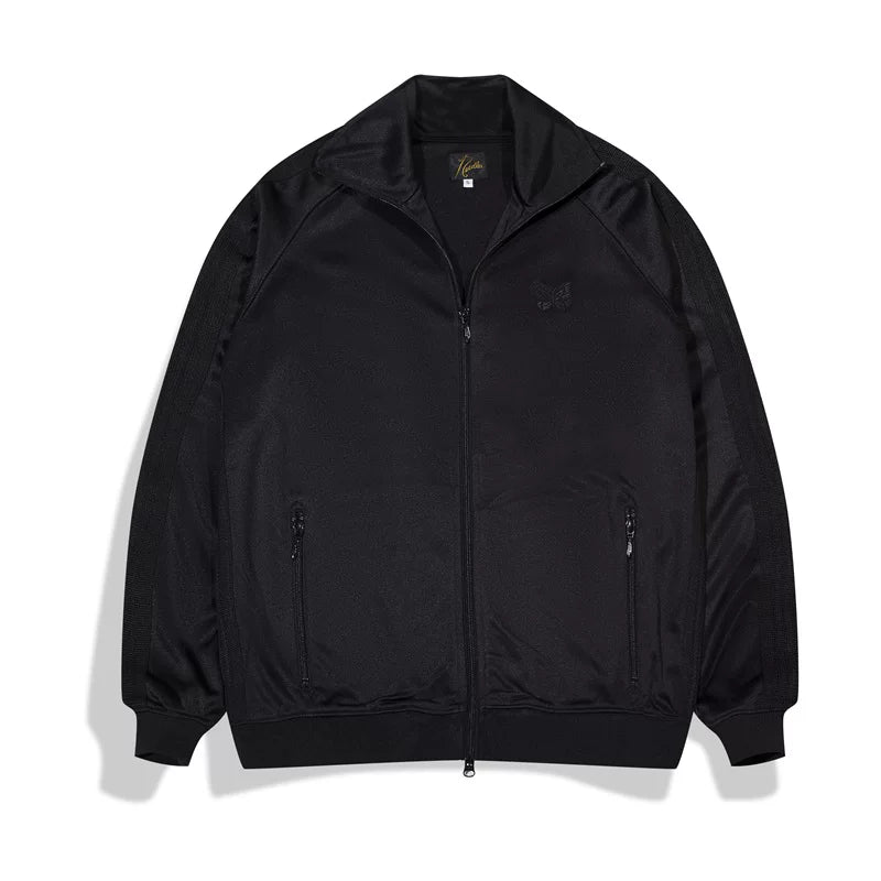 Needles Style Embroidered Butterfly Tonal Stripe Track Jacket - Black