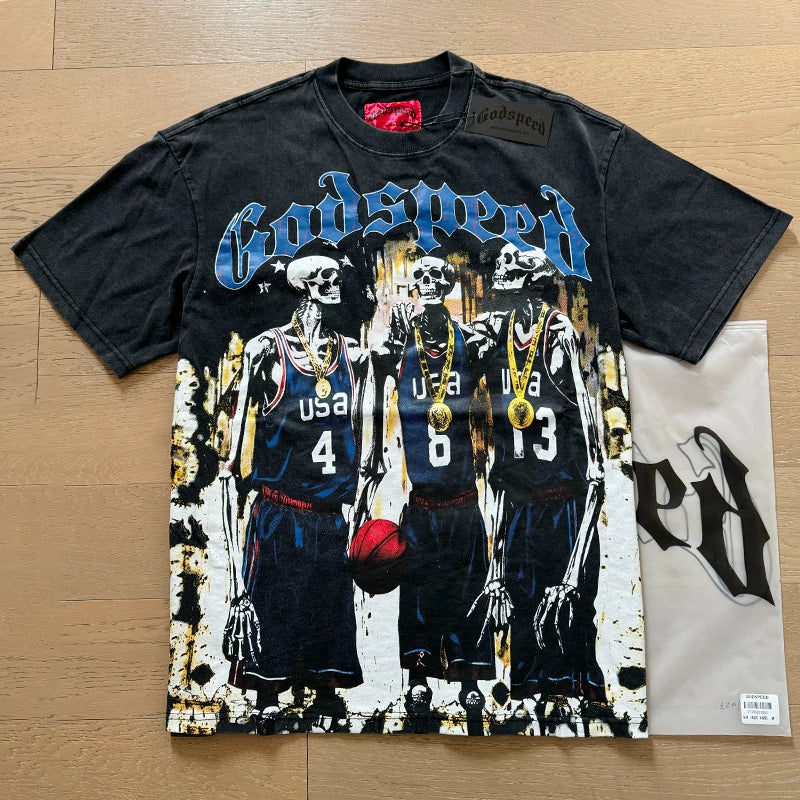 Godspeed Vintage Washed Skeleton Baseball Player T-Shirt