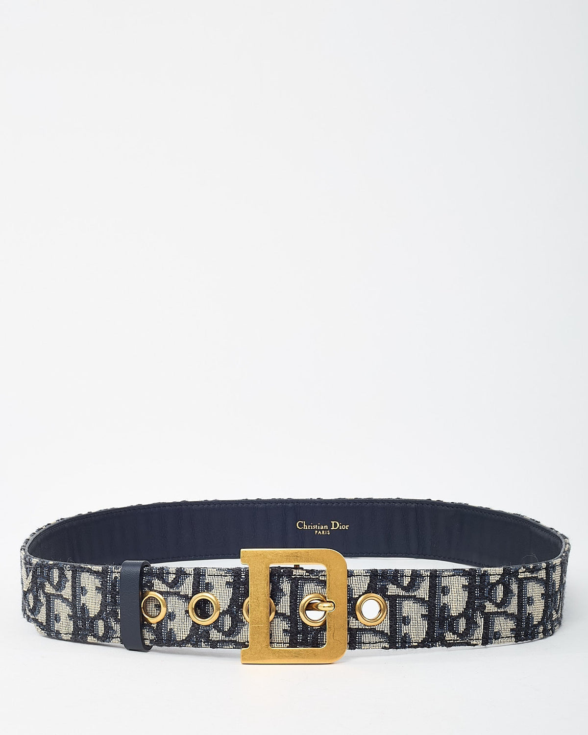 Dior Navy and White Monogram Oblique Jacquard Canvas Gold D DiorQuake Belt - 85