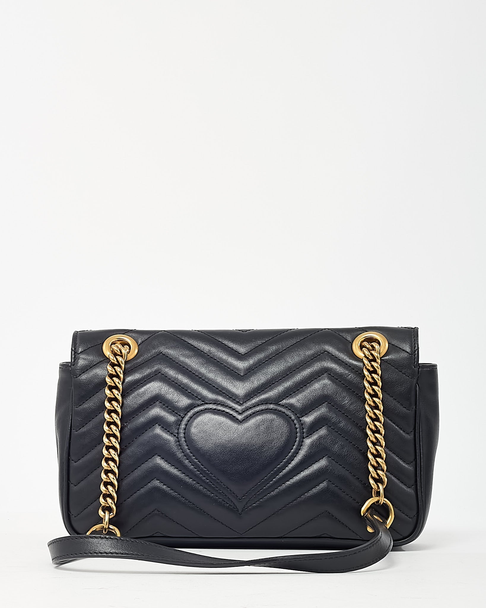 Gucci Black Leather Matelassé Small GG Marmont Shoulder Bag