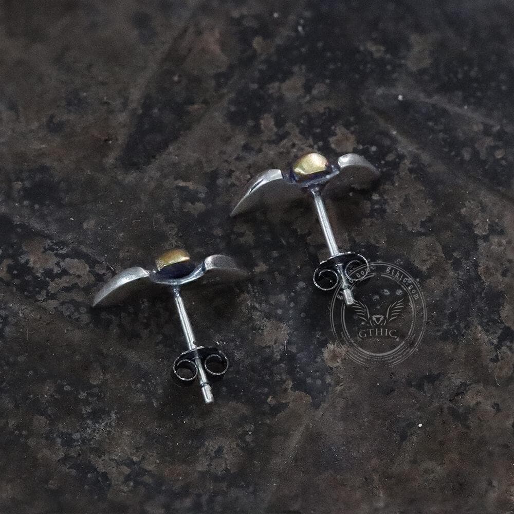 Vintage Skull Wings Sterling Silver Stud Earrings