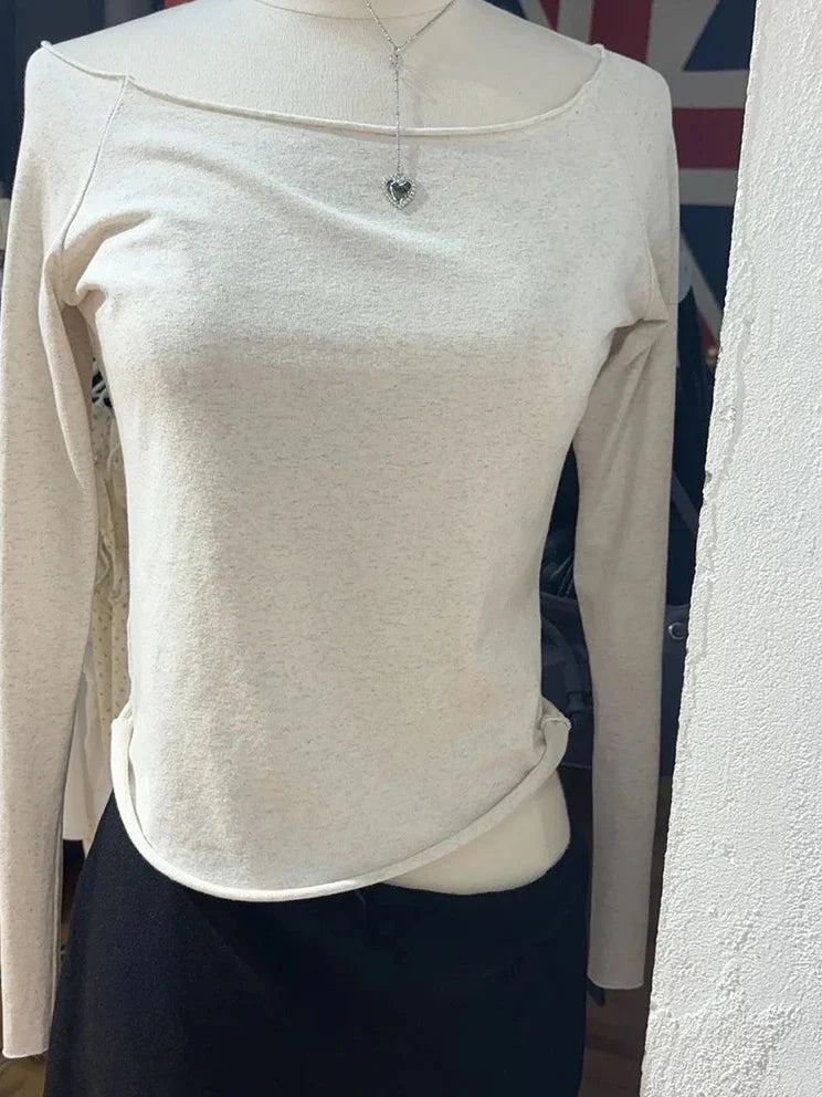 Raw Hem Y2K Slim Cropped Long Sleeve Top