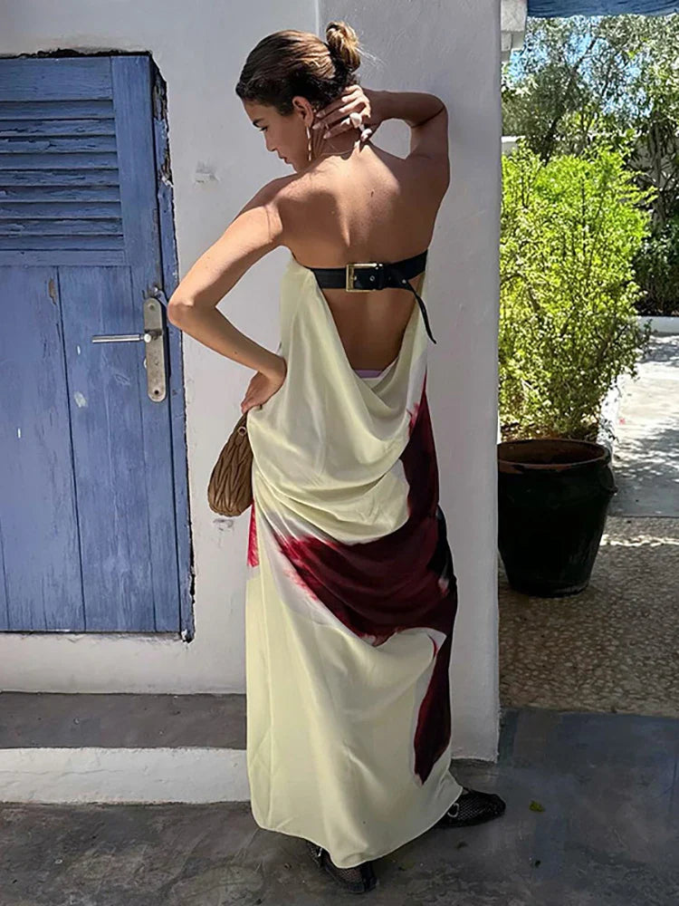 Sexy Strapless Floral Print Maxi Summer Dress