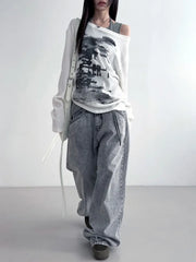 Vintage Print Graphic Y2K Long Sleeve Top