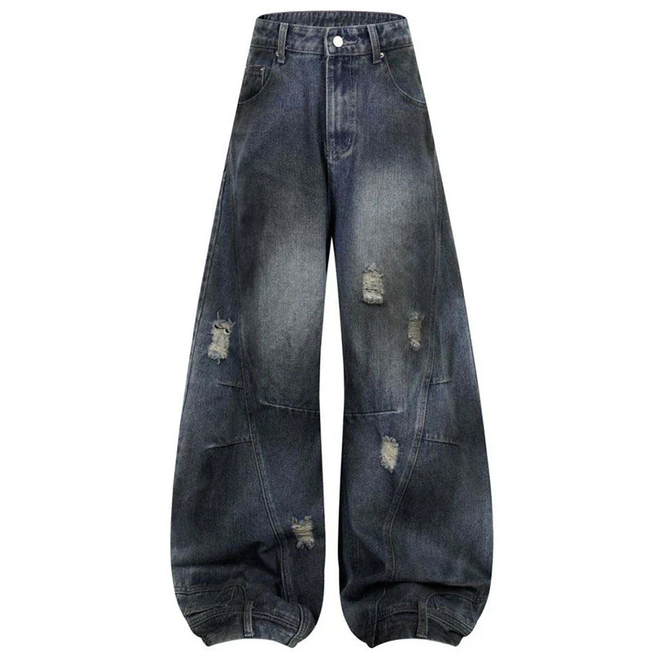 Wide Leg Y2K Distressed Denim Barrel Jeans