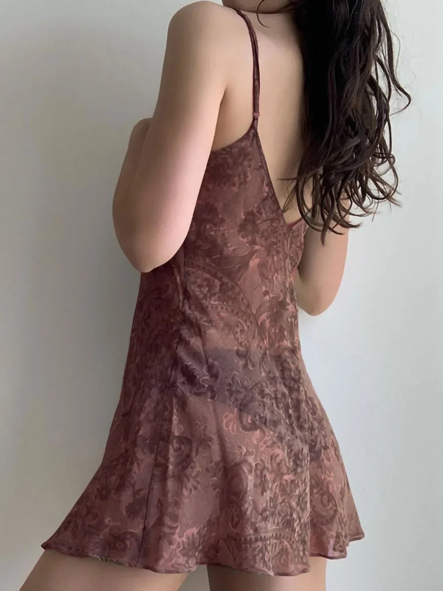 Y2K Aesthetic Plant Side Split Mini Dress