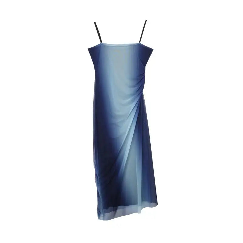 Y2K Blue Gradient Aesthetic Mesh Midi Dress
