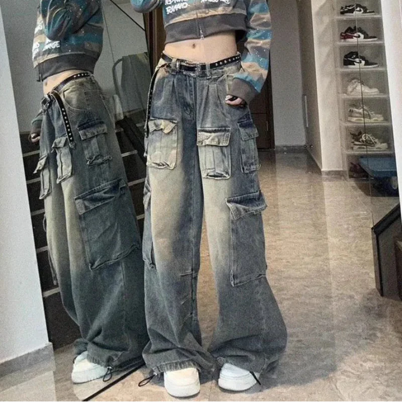 Y2K Cargo Jeans Low Waist Baggy Washed Jeans