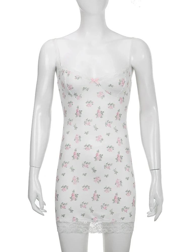 Y2K Coquette Aesthetic Lace Floral Dress
