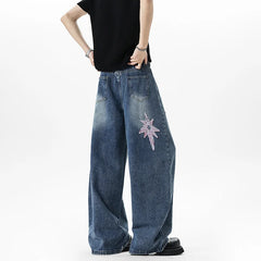 Y2K Embroidered Patchwork Star Wide Leg Barrel Jeans