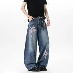 Y2K Embroidered Patchwork Star Wide Leg Barrel Jeans