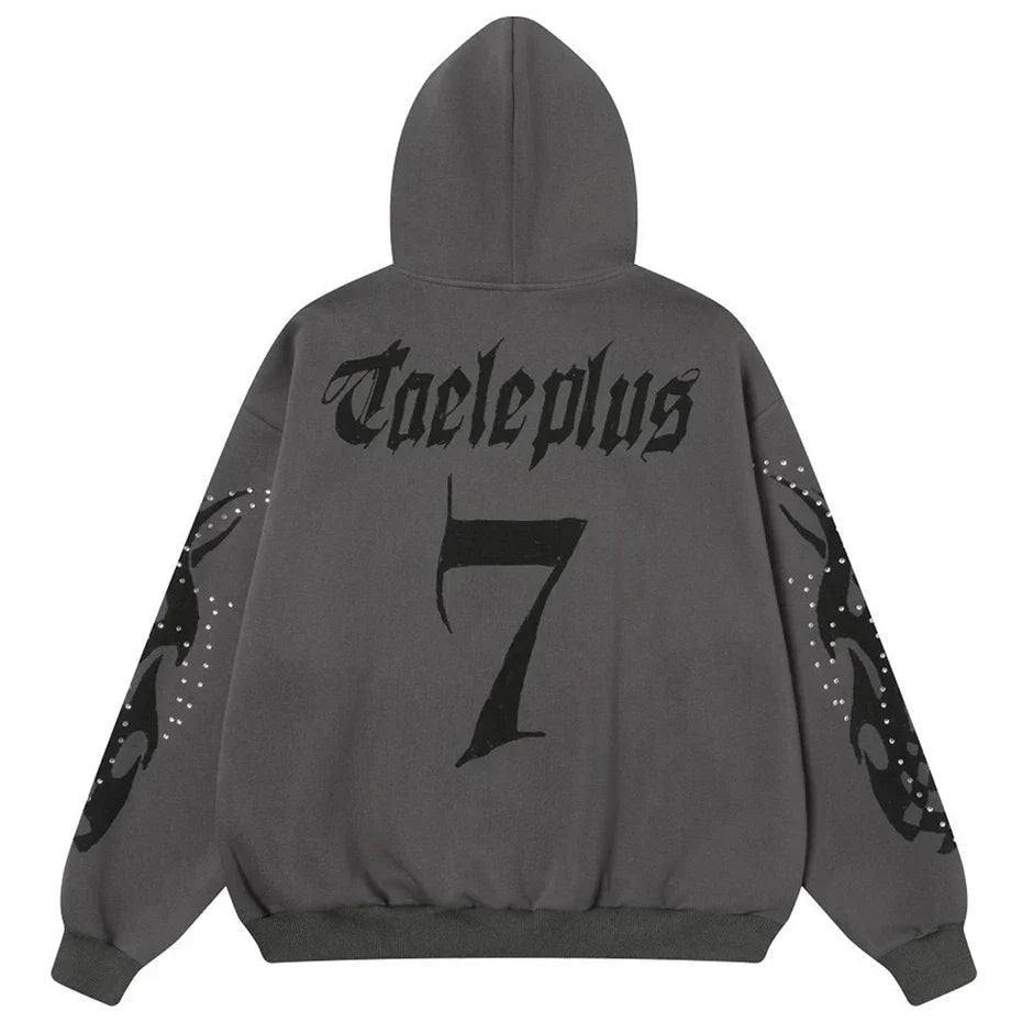 Y2K Fire Rhinestone Full Zip Up Hoodie