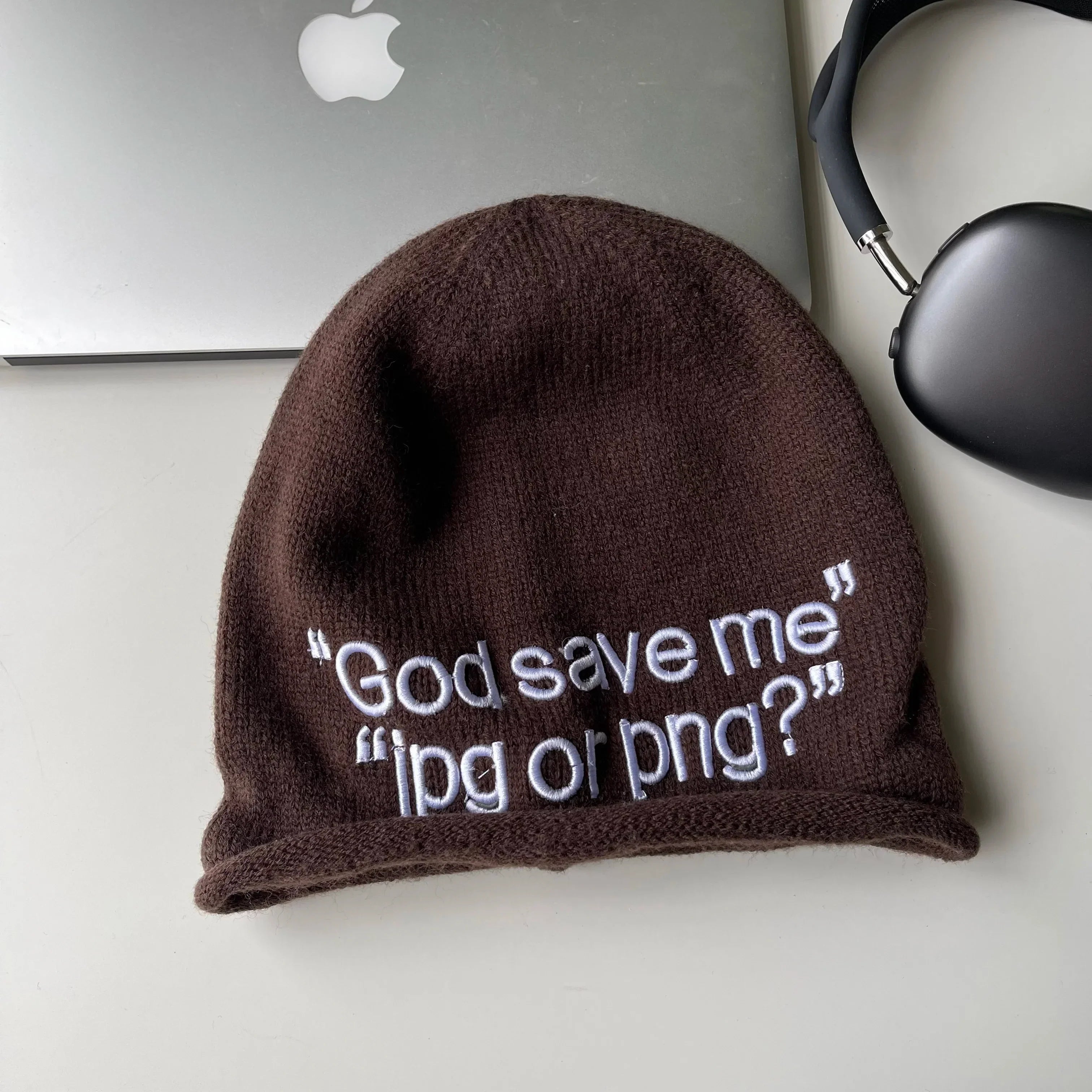 Y2K "God Save Me" Embroidered Text Graphic Beanie