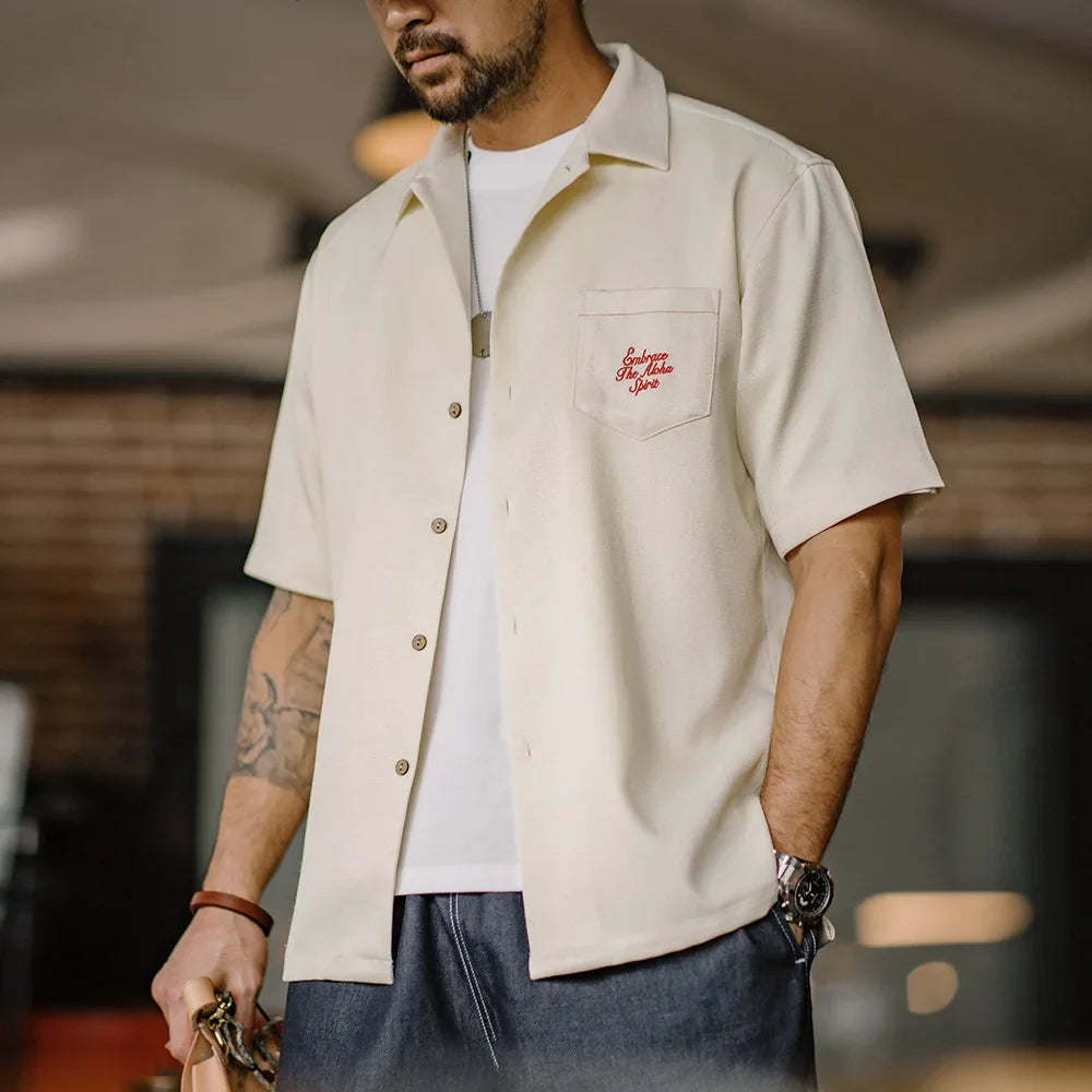 Y2K Hawaiian Embroidered Short Sleeve Work Shirt