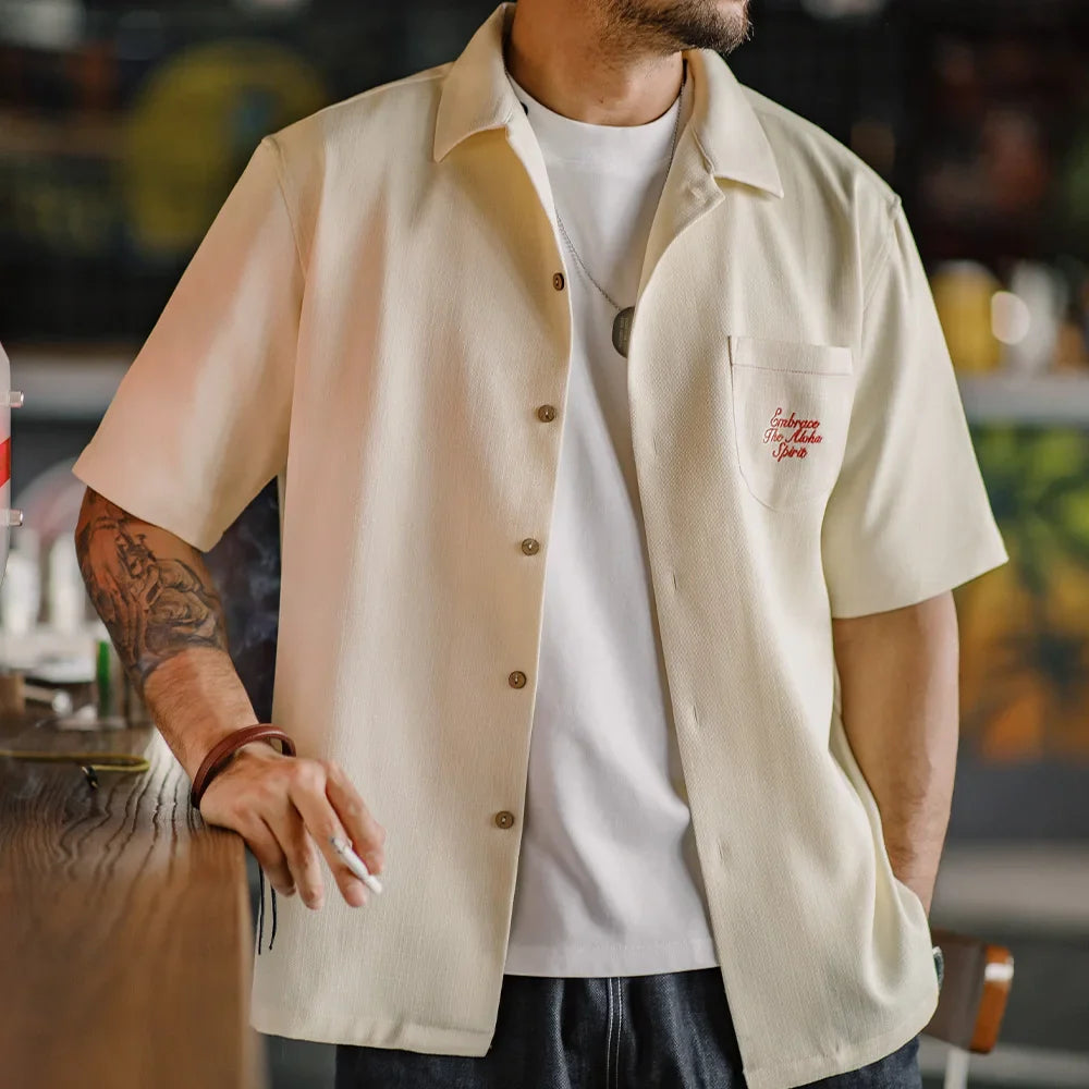 Y2K Hawaiian Embroidered Short Sleeve Work Shirt