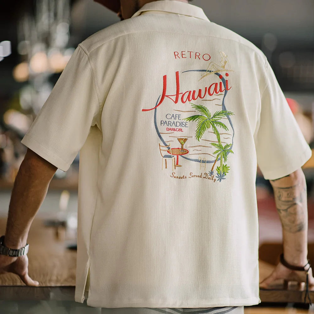 Y2K Hawaiian Embroidered Short Sleeve Work Shirt