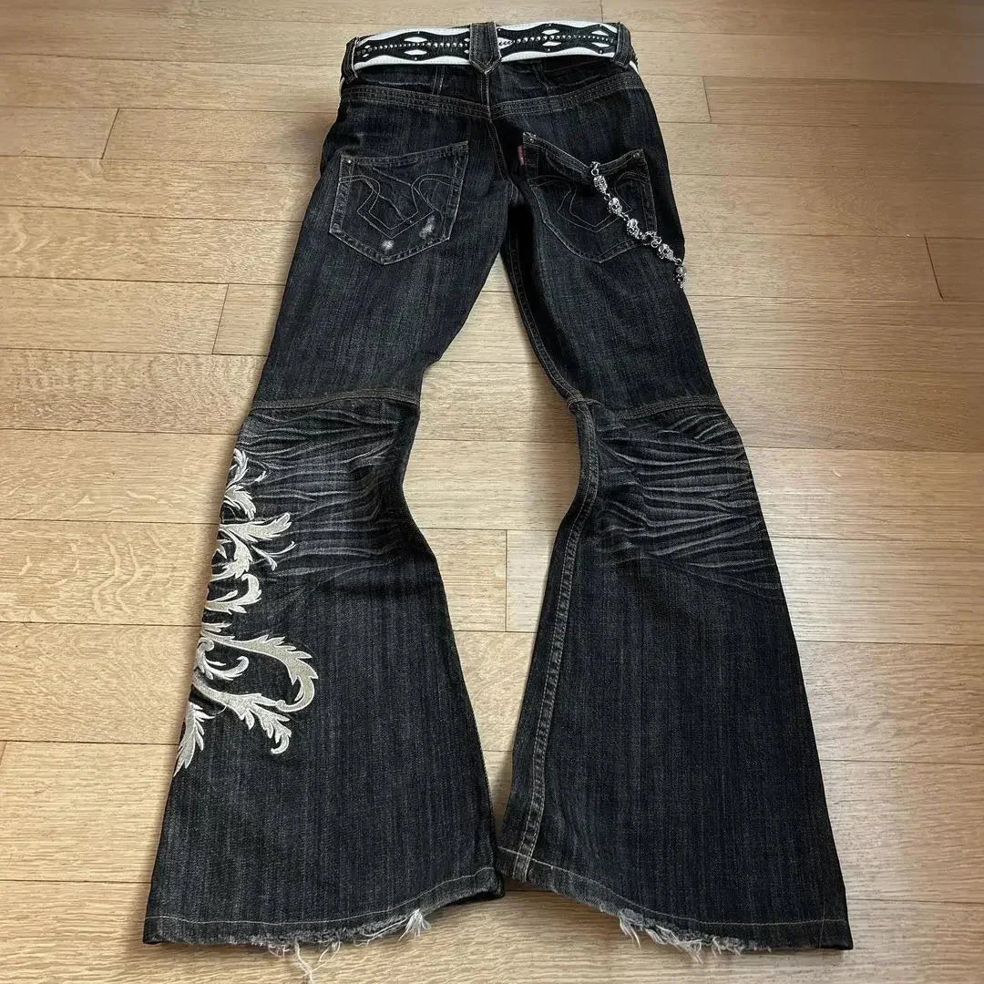 Y2K High Waist Embroidered Grunge Flared Jeans