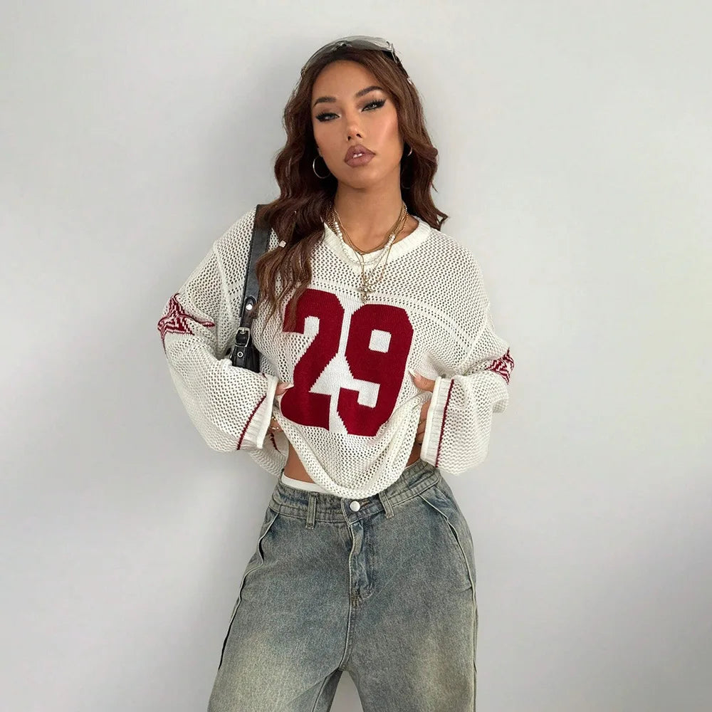Y2K Jersey Digital Print Long Sleeve Top