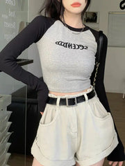 Y2K Long Sleeve Embroidered Top