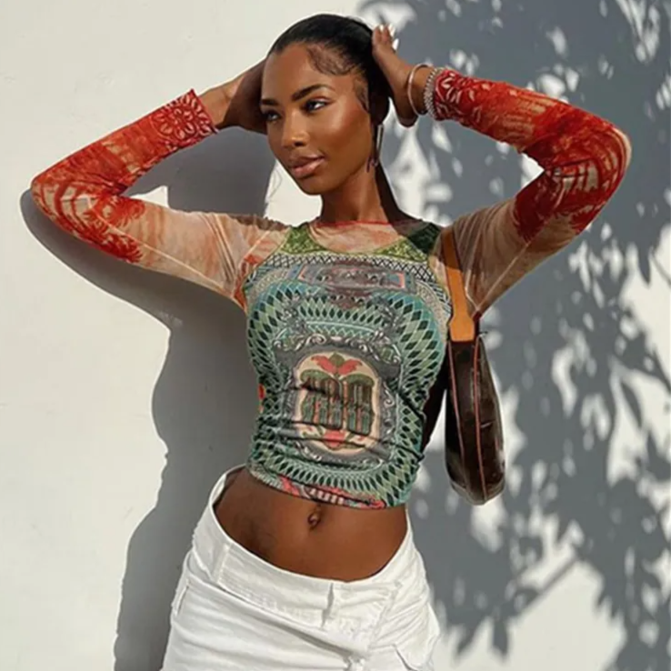 Y2K Mesh Graphic Long Sleeve