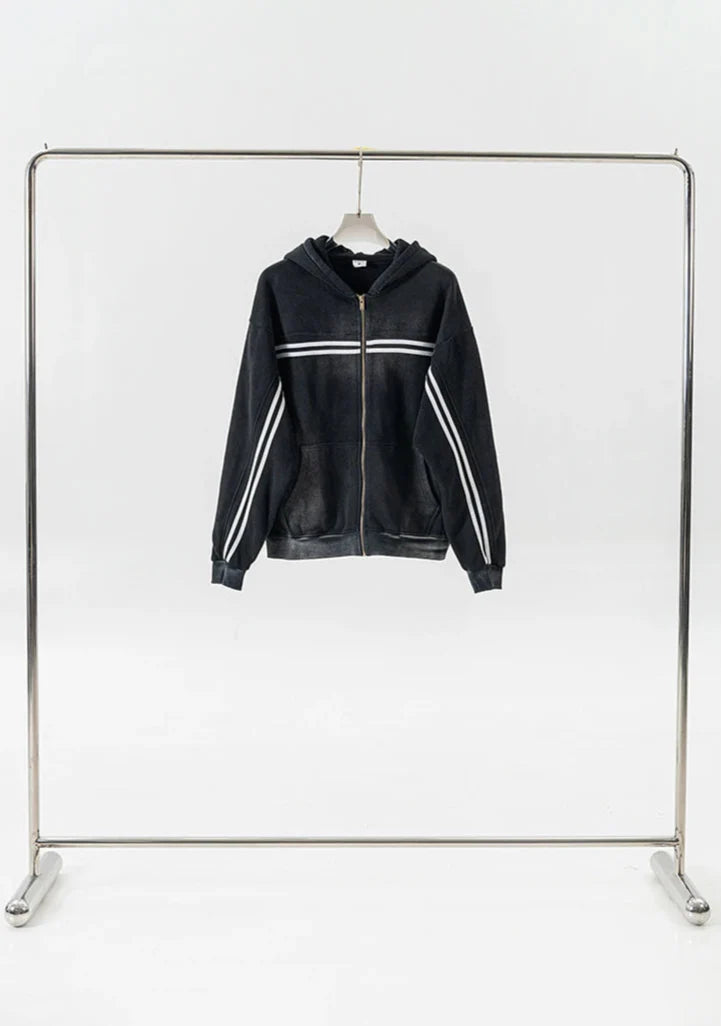Y2K Origin 360gsm Washed Ribbon Zip Up Hoodie