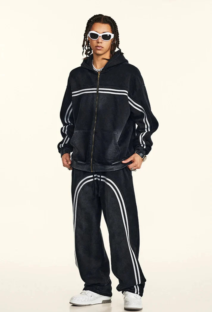 Y2K Origin 360gsm Washed Ribbon Zip Up Hoodie