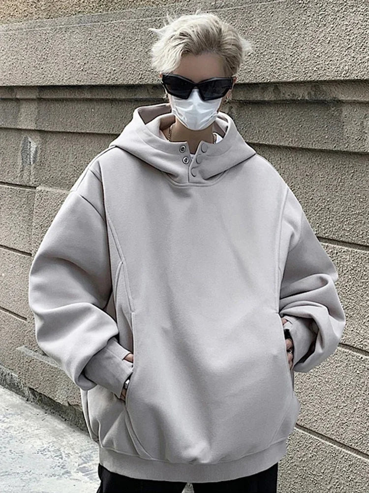 Y2K Oversized Baggy Button Neck Hoodie
