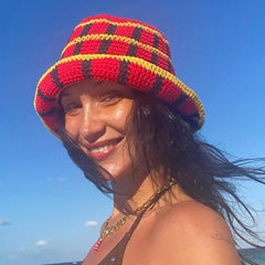 Y2K Plaid Knit Bucket Hat