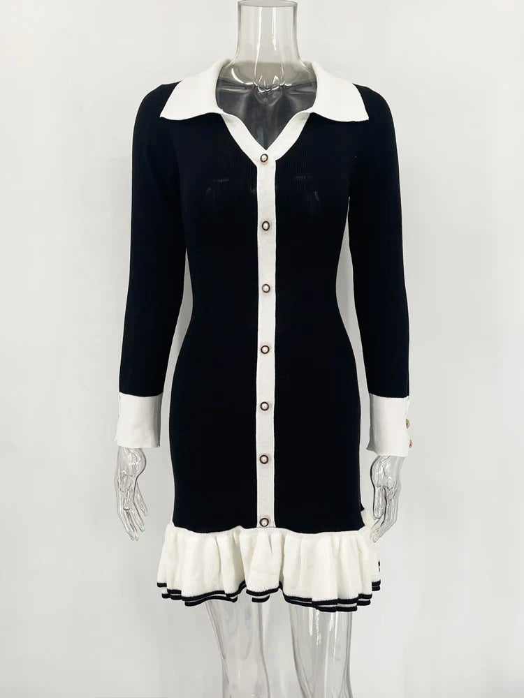Y2K Ruffled Bow Knit Mini Dress