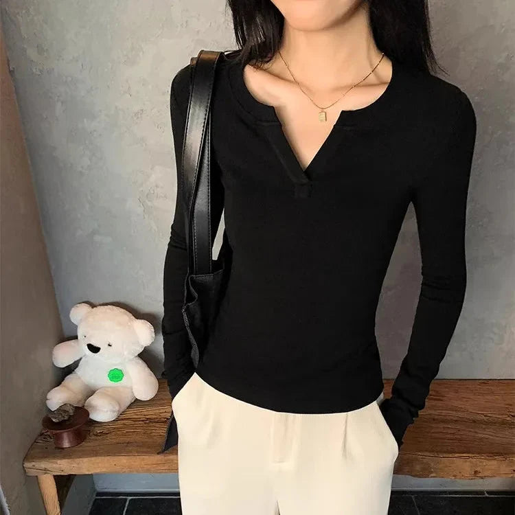 Y2K Slim Low Cut Long Sleeve Top