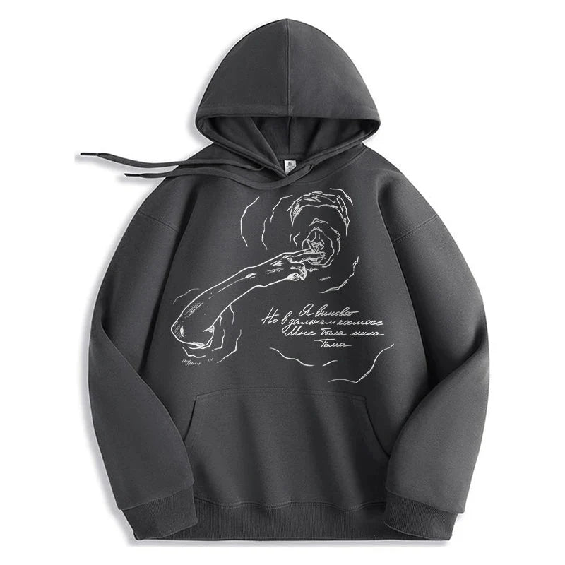 Y2K Smoking Portrait Graphic Hoodie