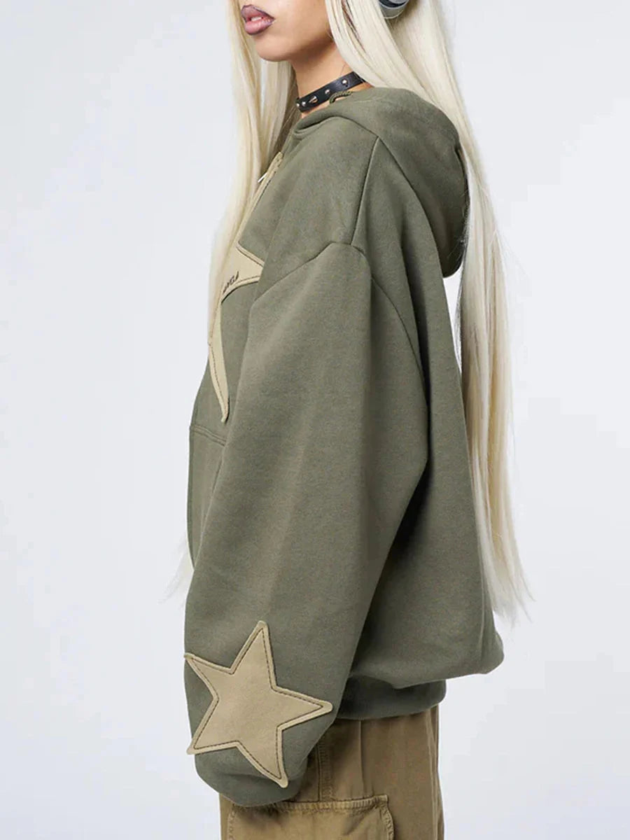 Y2K Star Print Baggy Hoodie