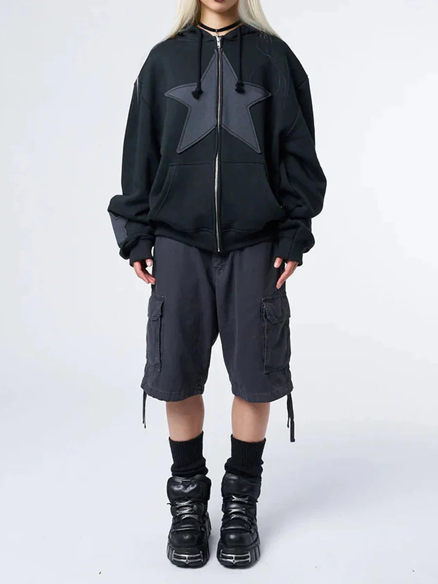 Y2K Star Print Baggy Hoodie